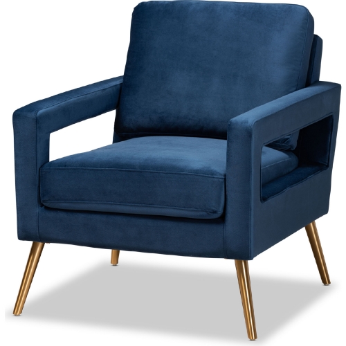 Leland Accent Chair in Navy Blue Velvet & Gold