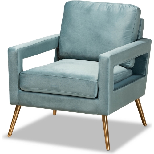 Leland Accent Chair in Light Blue Velvet & Gold
