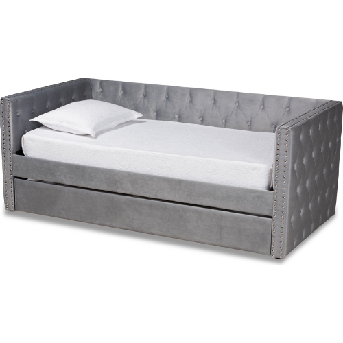 Larkin Twin Daybed with Trundle in Tufted Gray Velvet