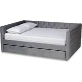 Larkin Queen Daybed with Trundle in Tufted Gray Velvet