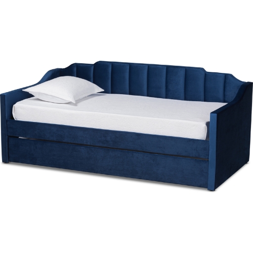 Lennon Twin Daybed with Trundle in Tufted Navy Blue Velvet