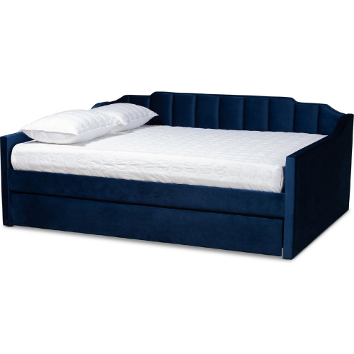 Lennon Full Daybed with Trundle in Tufted Navy Blue Velvet