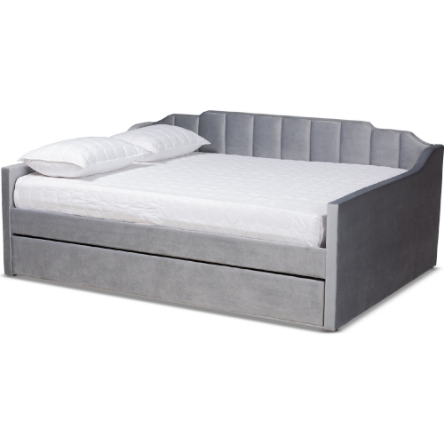 Lennon Full Daybed with Trundle in Tufted Gray Velvet