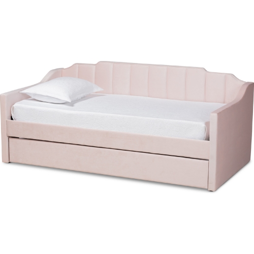 Lennon Twin Daybed with Trundle in Tufted Pink Velvet