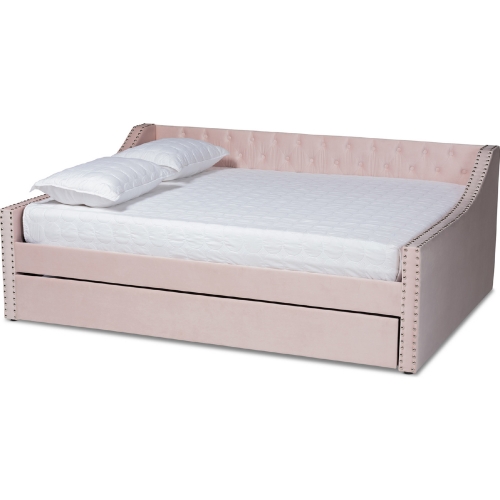 Raphael Full Daybed with Trundle in Tufted Pink Velvet