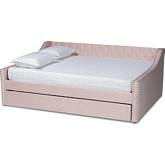 Raphael Full Daybed with Trundle in Tufted Pink Velvet
