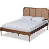 Elston King Platform Bed in Walnut Finish & Poly Rattan