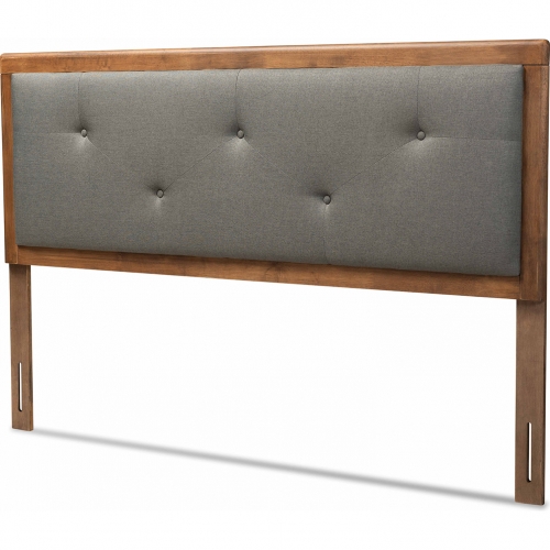 Abner Queen Headboard in Tufted Dark Gray Fabric & Walnut Finish