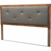Abner King Headboard in Tufted Dark Gray Fabric & Walnut Finish