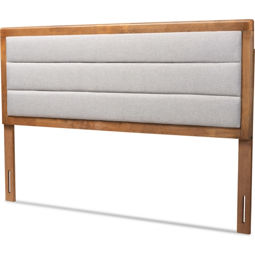 Dexter King Headboard in Tufted Light Gray Fabric & Walnut Finish