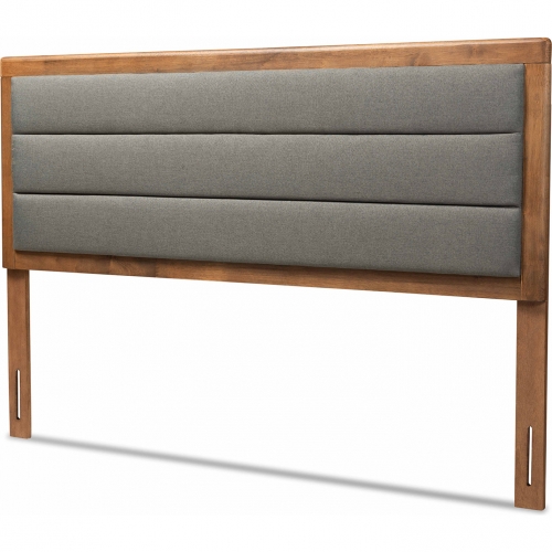 Dexter Full Headboard in Tufted Dark Gray Fabric & Walnut Finish