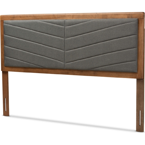Iden King Headboard in Dark Gray Fabric & Walnut Finish