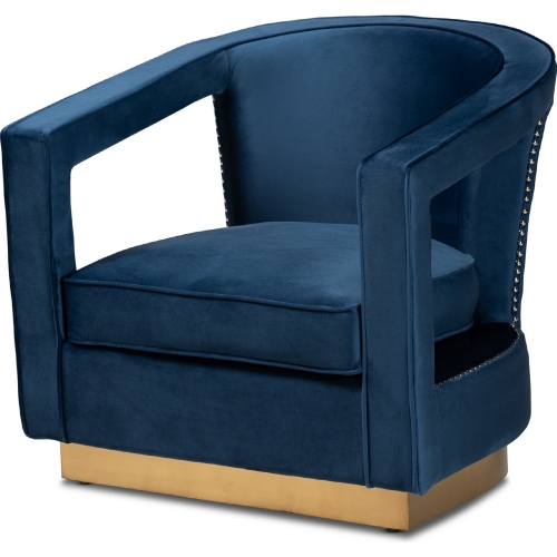 Neville Accent Chair in Navy Blue Velvet & Gold Metal