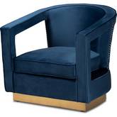 Neville Accent Chair in Navy Blue Velvet & Gold Metal