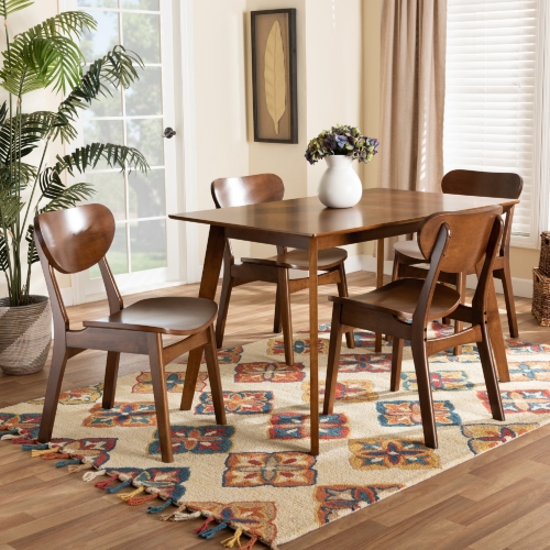Katya 5 Piece Dining Set in Walnut Brown Wood