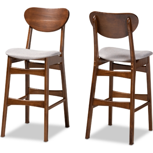 Katya Bar Stool in Gray Fabric & Walnut Finish Wood (Set of 2)