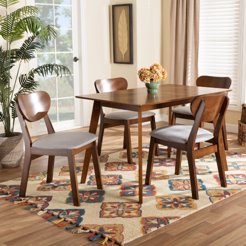 Damara 5 Piece Dining Set in Gray Fabric & Walnut Finish Wood