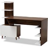 Tobias Storage Desk with Shelves in White & Walnut Finish Wood