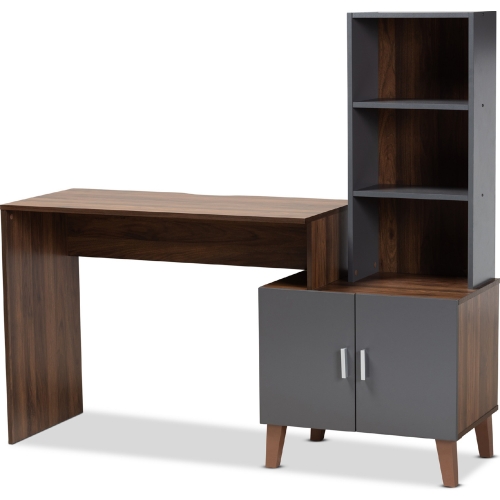 Jaeger Storage Desk with Shelves in Walnut Finish & Gray Wood