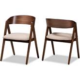 Danton Dining Chair in Beige Fabric & Walnut Finish (Set of 2)