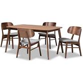 Alston 5 Piece Dining Set in Gray Fabric & Walnut Brown Wood