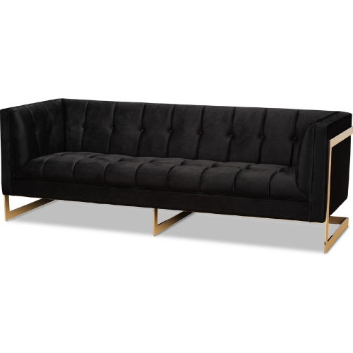Ambra Sofa in Tufted Black Velvet & Gold Metal