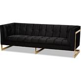 Ambra Sofa in Tufted Black Velvet & Gold Metal