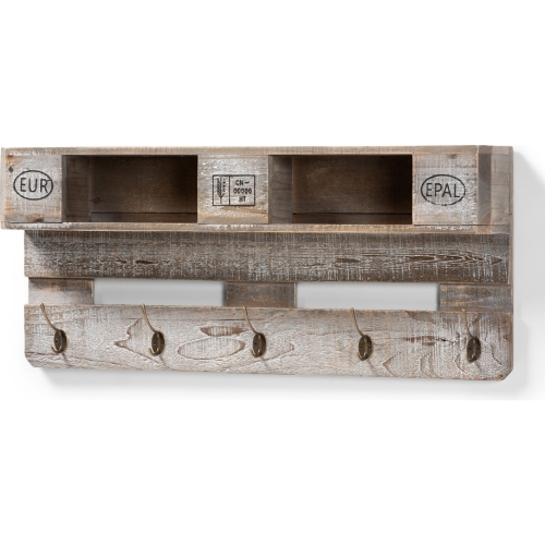 Ferguson Wall Mounted Coat Rack with Shelves in White Wash Gray Finish