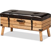 Amena 35" Storage Ottoman in Dark Brown Leatherette & Oak Finish