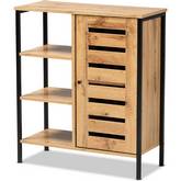 Vander 1 Door Shoe Storage Cabinet in Oak Finish Wood & Black Metal