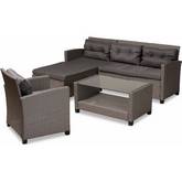 Darian 4 Piece Outdoor Sectional Sofa Set in Gray Fabric & Gray PE Rattan