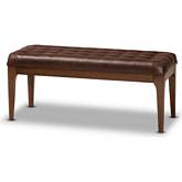 Walsh Dining Bench in Dark Brown Leather Effect Fabric & Walnut Finish