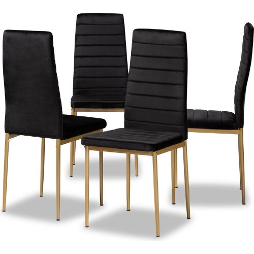 Armand Dining Chair in Black Velvet & Gold Metal (Set of 4)