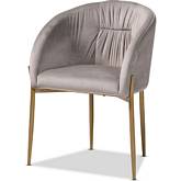Ballard Dining Chair in Gray Velvet & Gold Metal