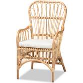 Aya Accent Chair in Natural Finish Rattan & White Fabric