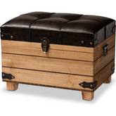 Edmund Storage Ottoman in Dark Brown Leatherette & Oak Finish