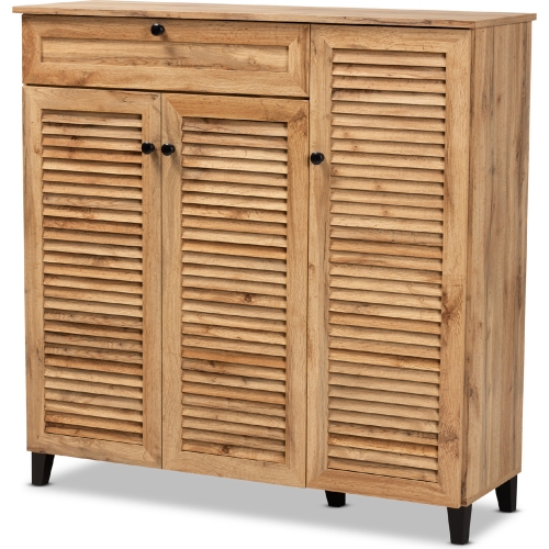 Coolidge 3 Door Shoe Storage Cabinet in Oak Brown Finish