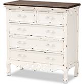Levron 5 Drawer Storage Cabinet in Walnut Finish & Antique White