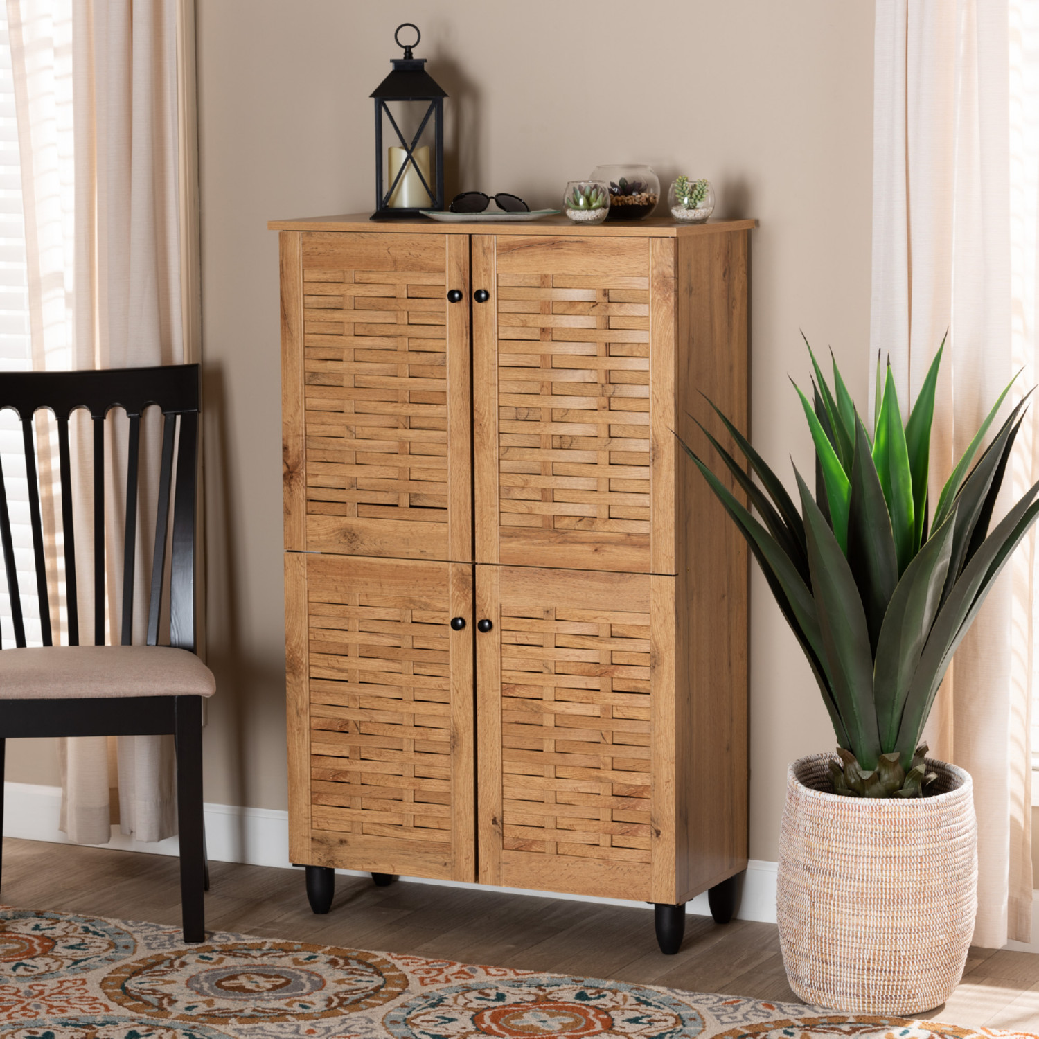 Baxton SC864574 B-Wotan Oak Winda 4 Door Shoe Storage Cabinet in