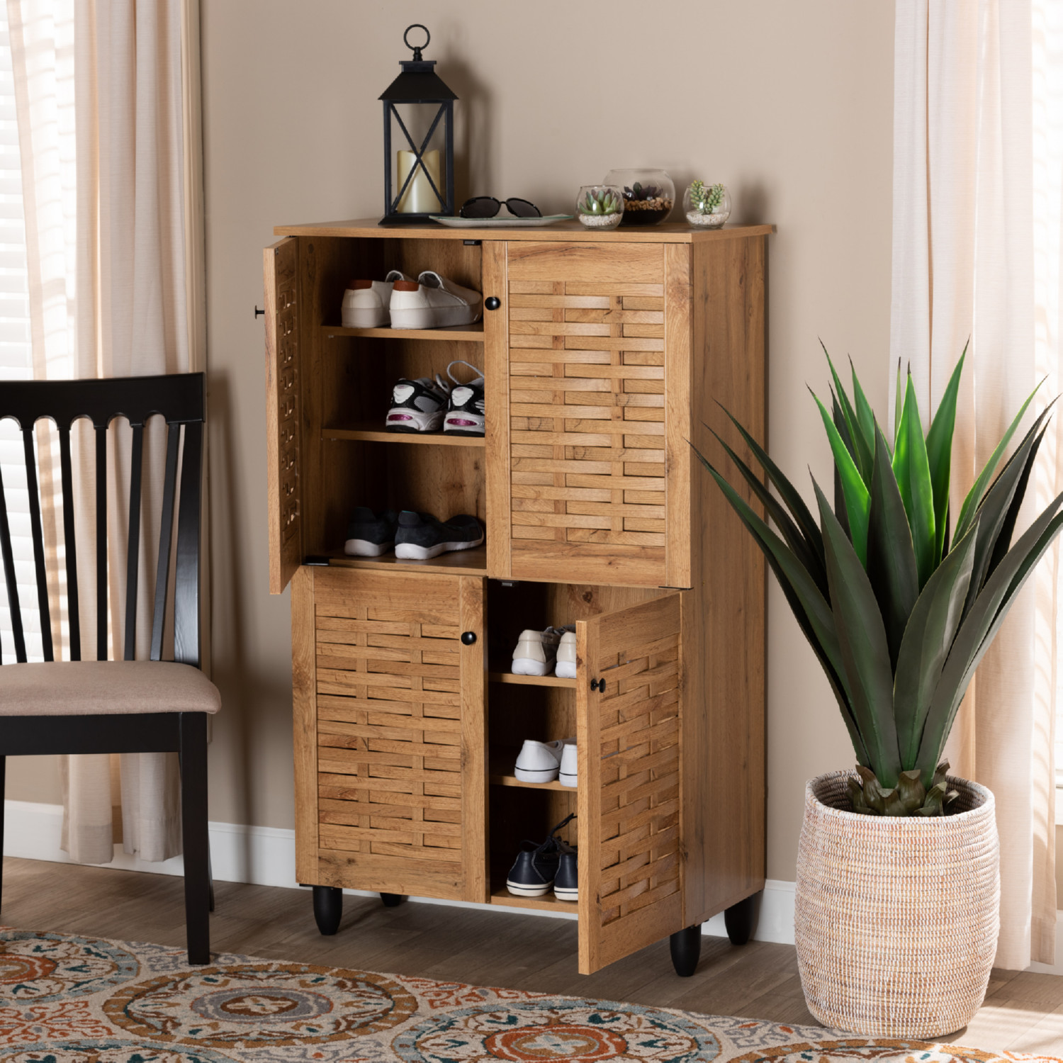 Baxton SC864574 B-Wotan Oak Winda 4 Door Shoe Storage Cabinet in