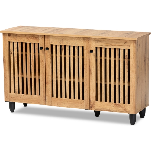 Fernanda 3 Door Shoe Storage Cabinet in Oak Brown Finish
