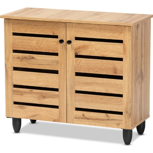 Gisela 2 Door Shoe Cabinet in Oak Finish & Black