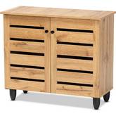 Gisela 2 Door Shoe Cabinet in Oak Finish & Black