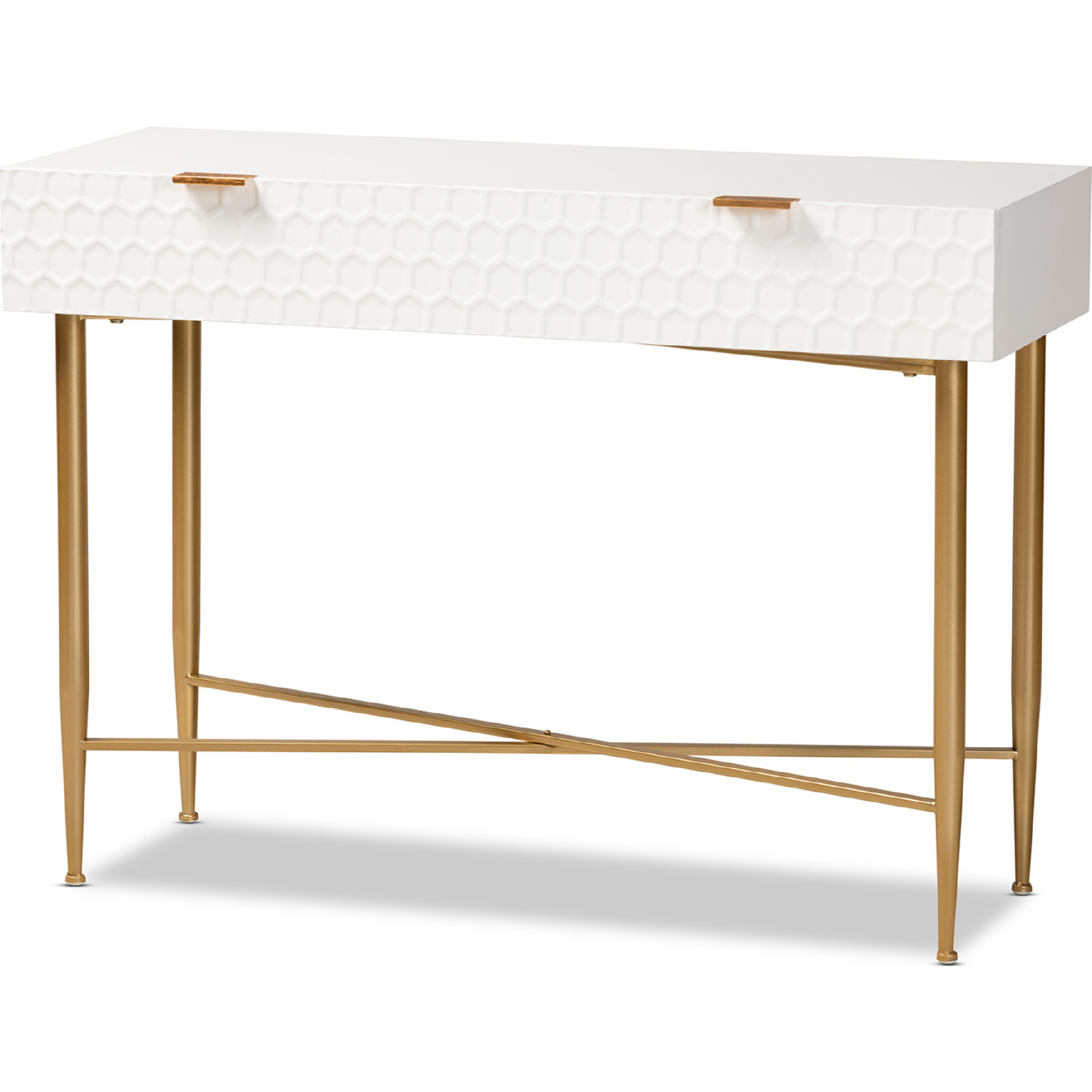 Baxton JY20B124-White/Gold-Console Galia 1 Drawer Console Table in ...