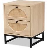 Ardon 1 Drawer End Table in Light Wood, Rattan & Black Metal