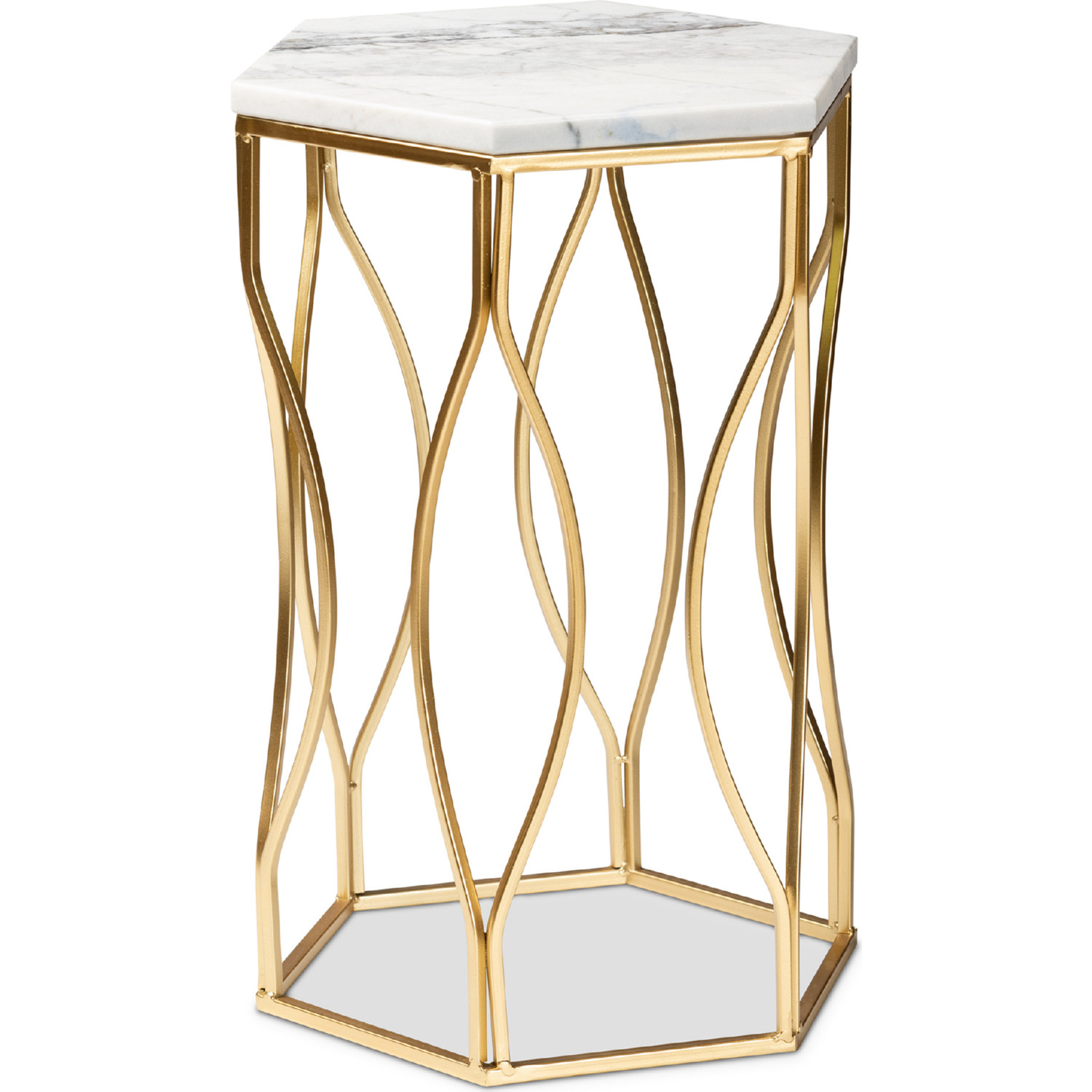 Baxton H0197049Metal/Marble Side Table Kalena End Table in White