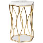 Kalena End Table in White Marble & Gold Metal