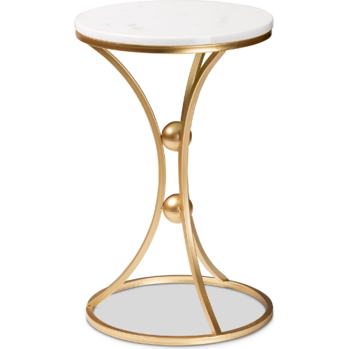 Tarmon End Table in White Marble & Gold Metal