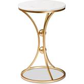 Tarmon End Table in White Marble & Gold Metal