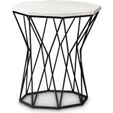 Venedict End Table in White Marble Top & Black Metal